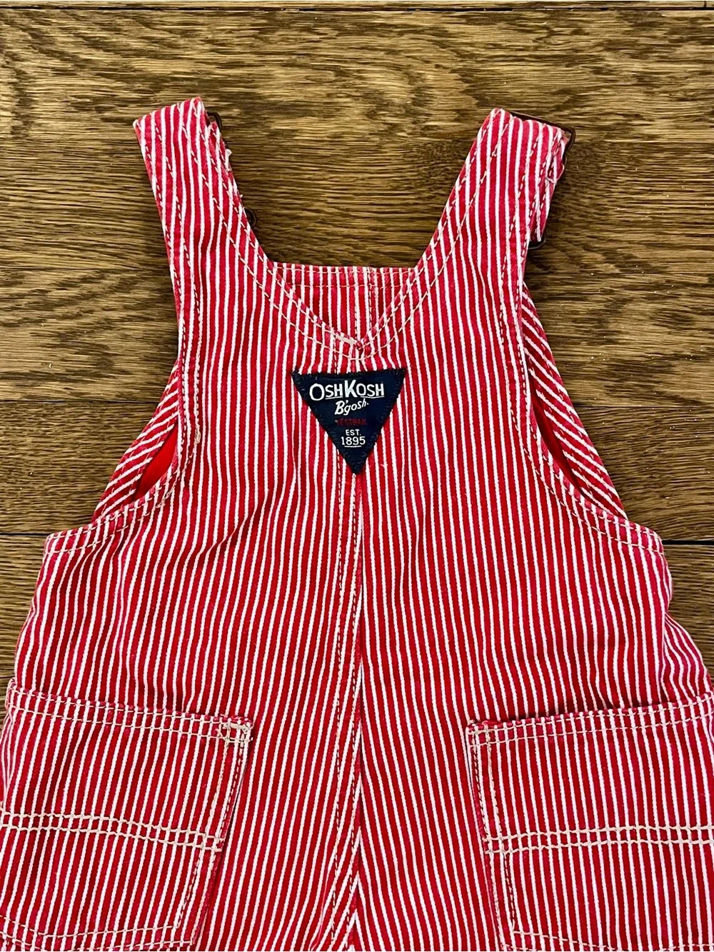 Vintage Oshkosh Red Stripe Long Overalls Boys 18M